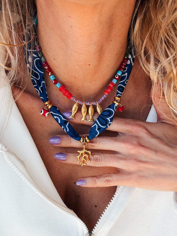 Bohemian Dark Blue Bandana Scarf Necklace