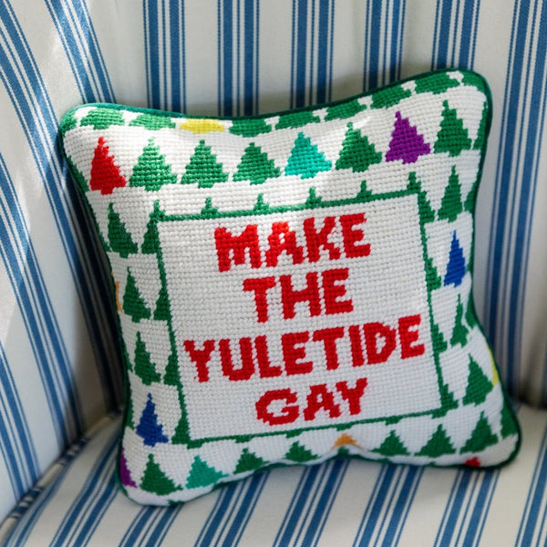 Yuletide Gay Needlepoint Pillow