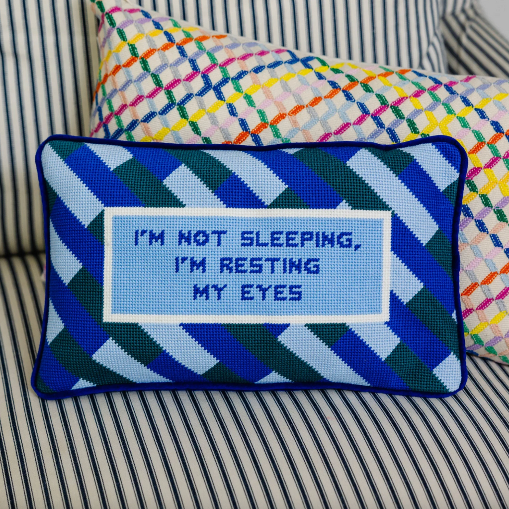 Eyes Resting Needlepoint Pillow