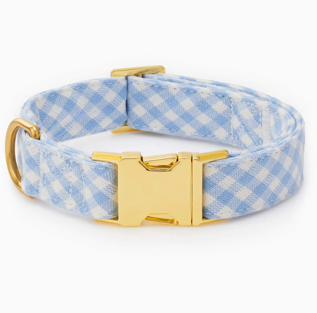 Sky Blue Gingham Dog Collar