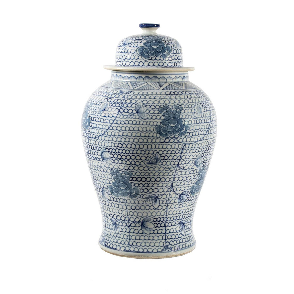 Blue & White Chain Temple Jar - Small