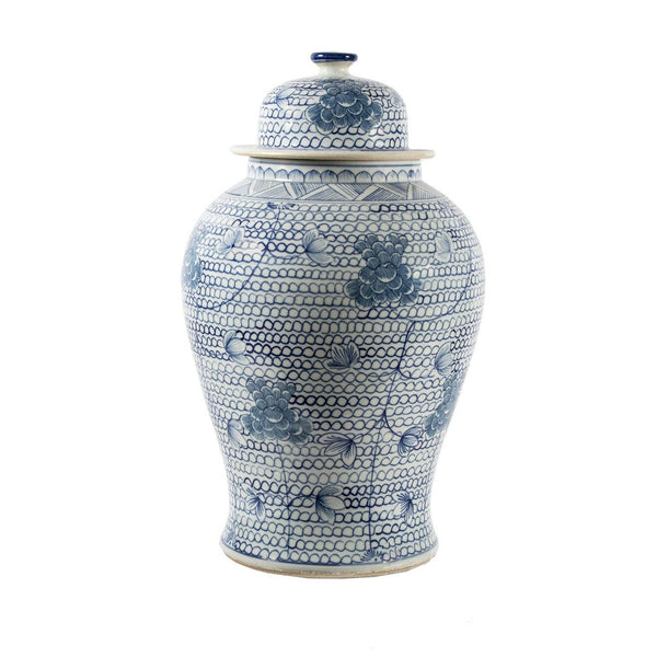 Blue & White Chain Temple Jar - Small