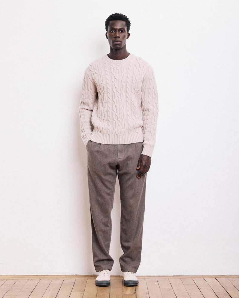 Men's Cable Crew Knitted Pullover - Natural