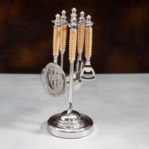 Stainless Steel & Rattan Bar Tool Set