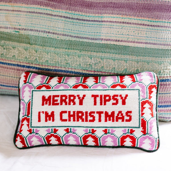 Merry Tipsy Needlepoint Pillow