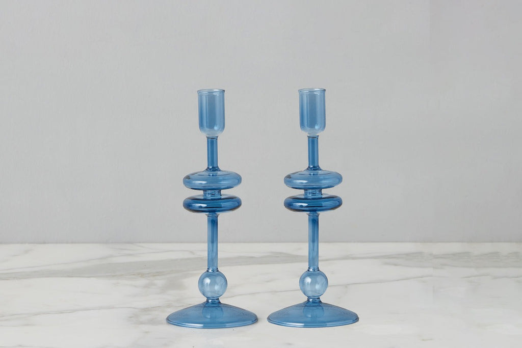 Small Glass Candlestick Pair