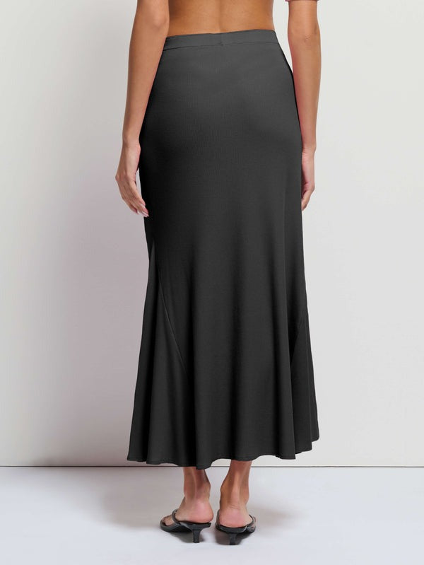 Melani Ribbed Long Skirt - Jet Black