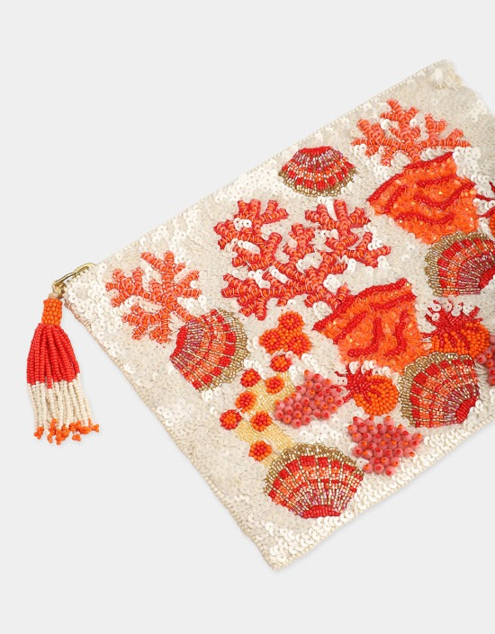 Extra Large Coral Sequins Jewelry Pouch - Coral