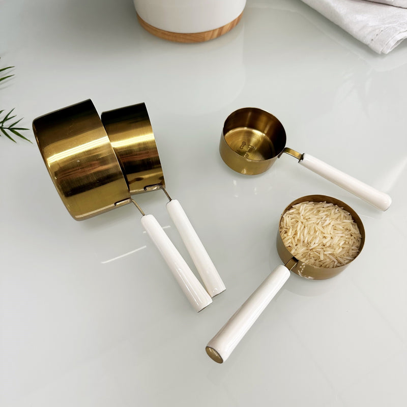 Gold & White Enamel Measuring Cup Set