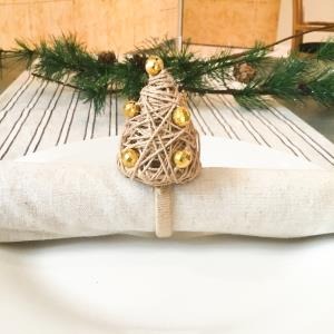 Jute Christmas Tree Napkin Ring Set