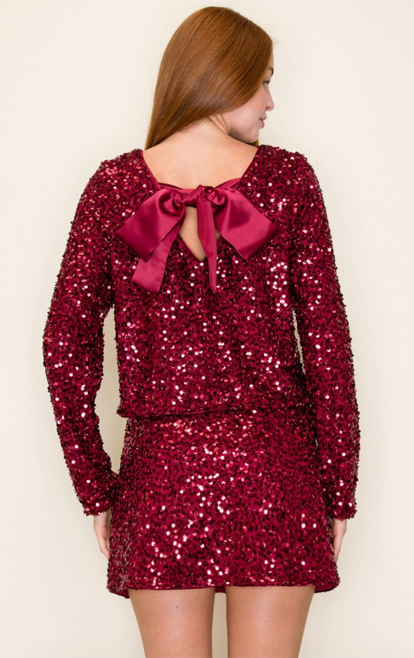 Rissa Sequin Bow Back Top - Red