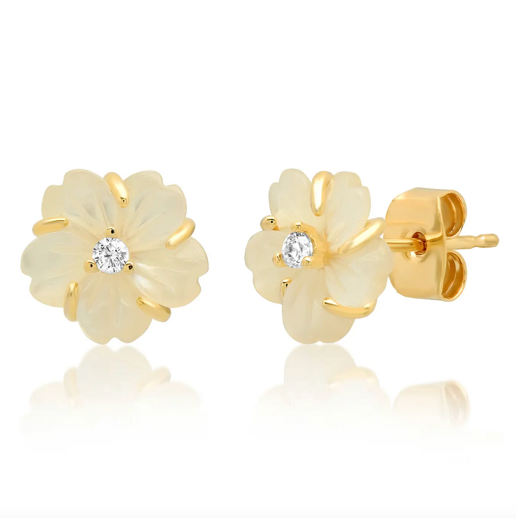Stone Cut Flower Post Earring - Mother Of Pearl