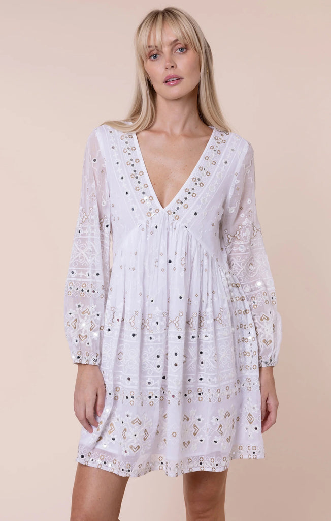 Juliet Dunn Mosaic Mirror V-Neck Mini Dress - White