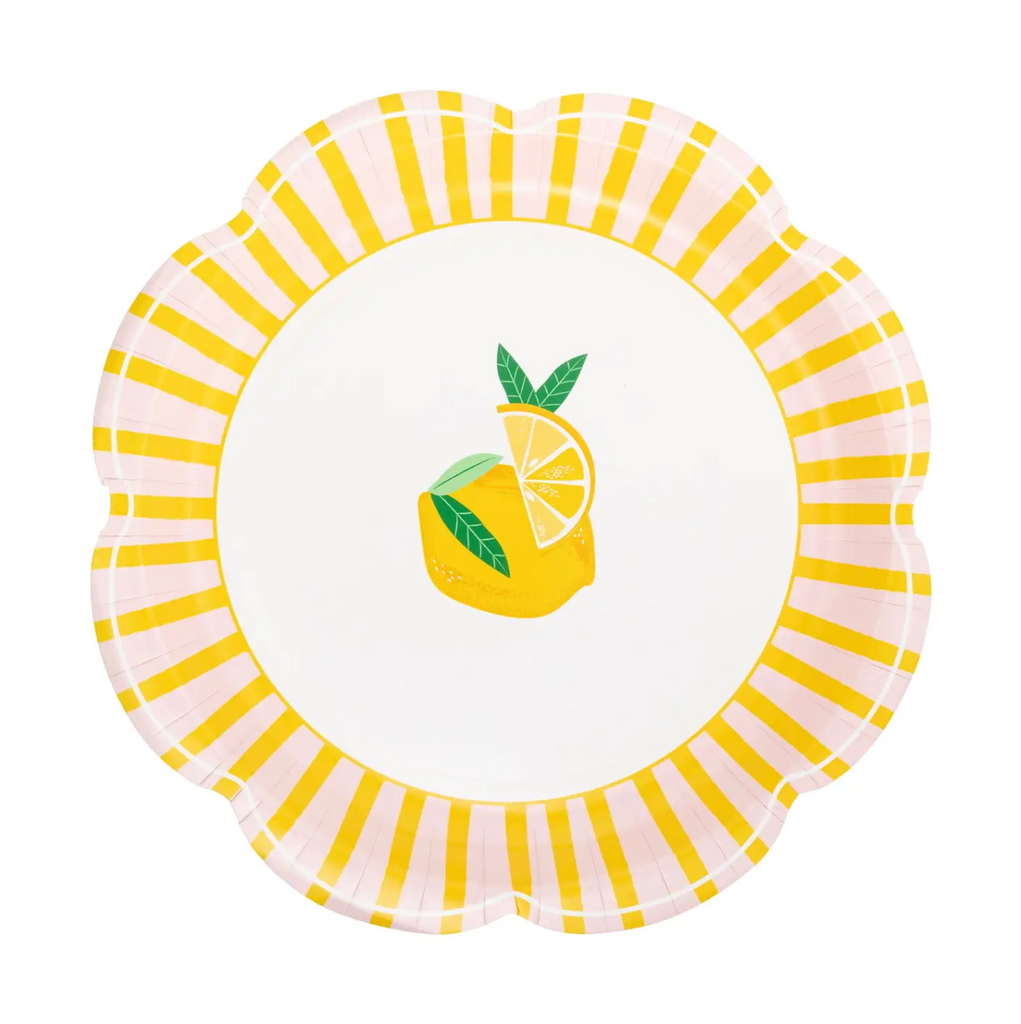 Yellow & Pink Striped Lemon Paper Plates