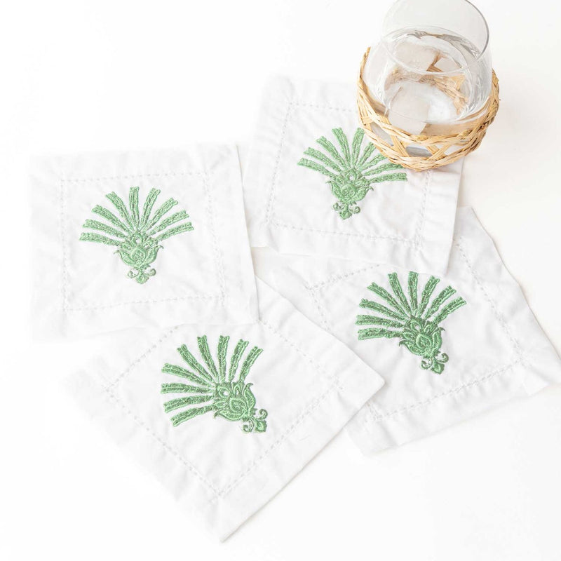 Deco Palm Embroidered Cocktail Napkin Set