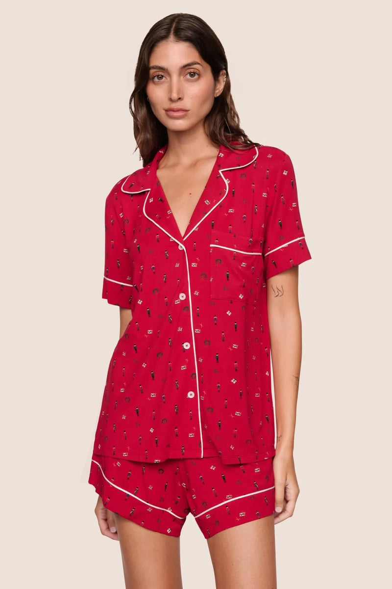 Gisele Printed Relaxed Short PJ Set - Nutcracker Holly Red/Ivory