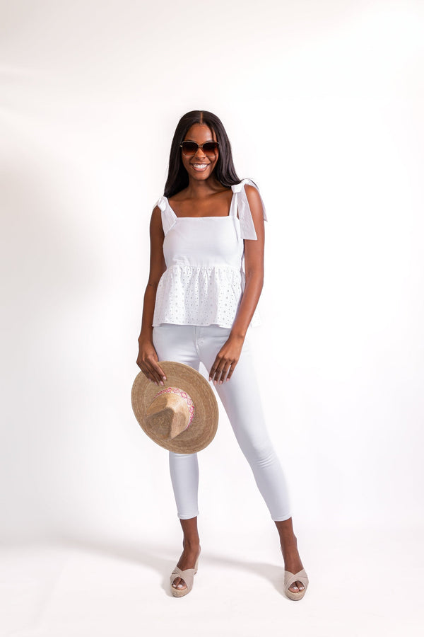 Bow Shoulder Tank Top - White