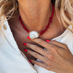 Red Coral Chips Shell Choker