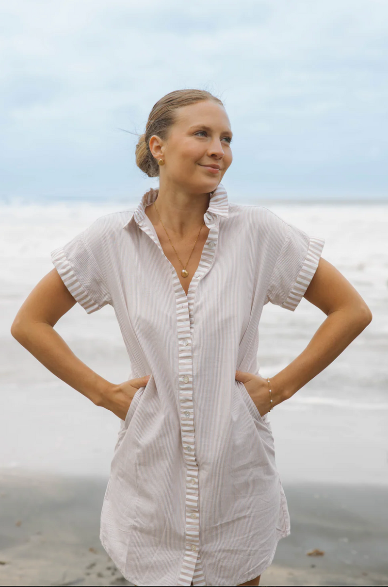 Riga Short Dress - Tan Stripes