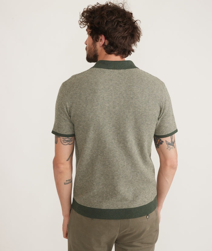 Marine Layer Liam Sweater Polo - Olive/Driftwood