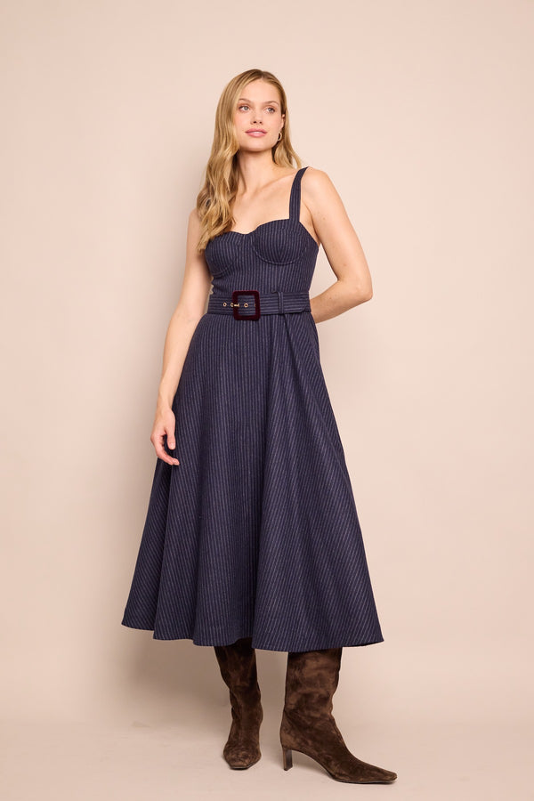 Calypso Dress - Navy Chalk Stripe