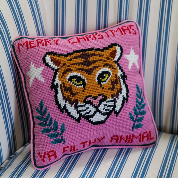 Furbish Studio Filthy Animal Needlepoint Pillow