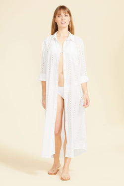 Positano Maxi Shirt Dress - Whte