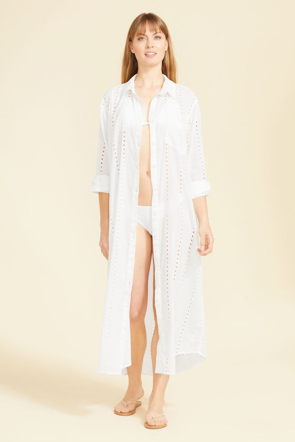 Positano Maxi Shirt Dress - Whte