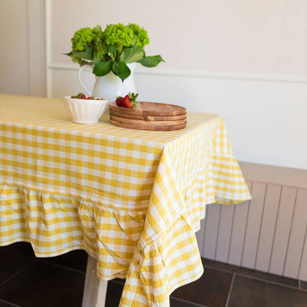 Yellow Ruffled Gingham Tablecloth - 60" x 120"