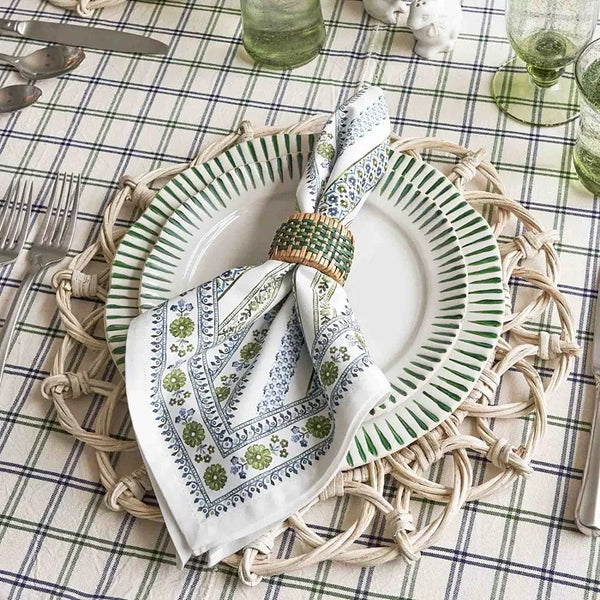 Sitio Stripe Salad Plate Set - Basil