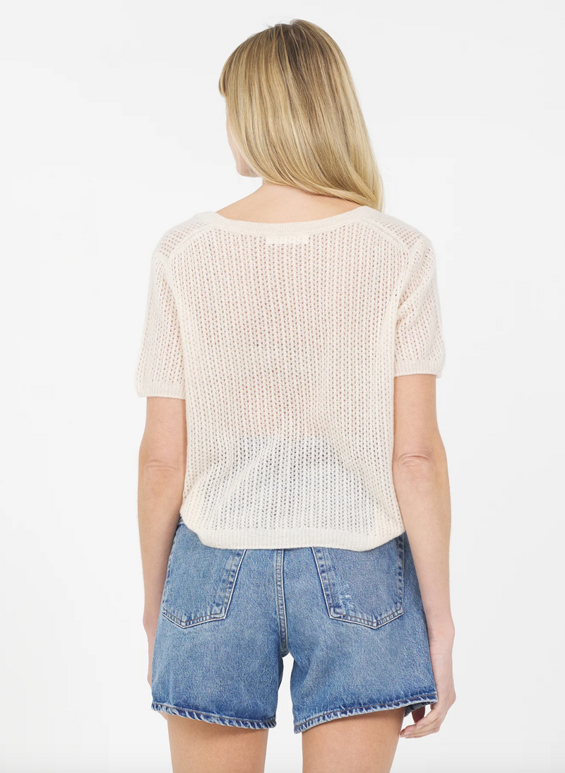 Camille Cashmere V-Neck Tee - Cream
