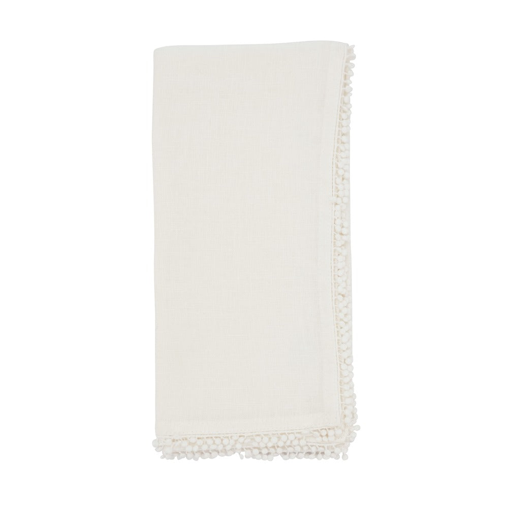 Pompom Design Linen Napkin Set - Ivory