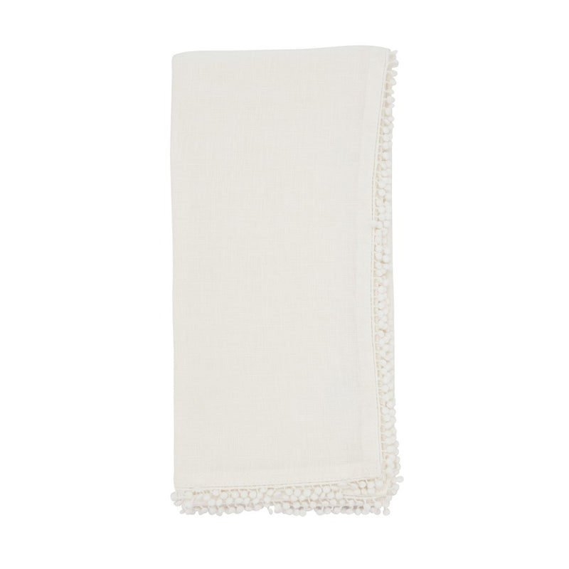 Pompom Design Linen Napkin Set - Ivory