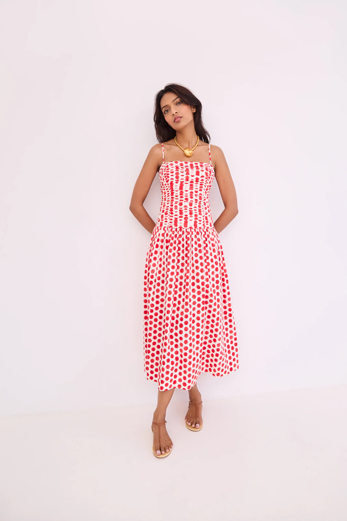 Cara Cara Rahi Midi Dress - Celeste Spot Red