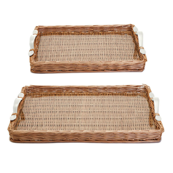 Two's Company Large Wicker Tray - White 26"