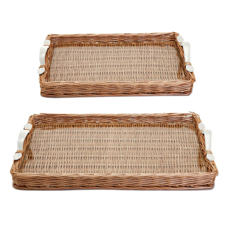 Two's Company Large Wicker Tray - White 26"