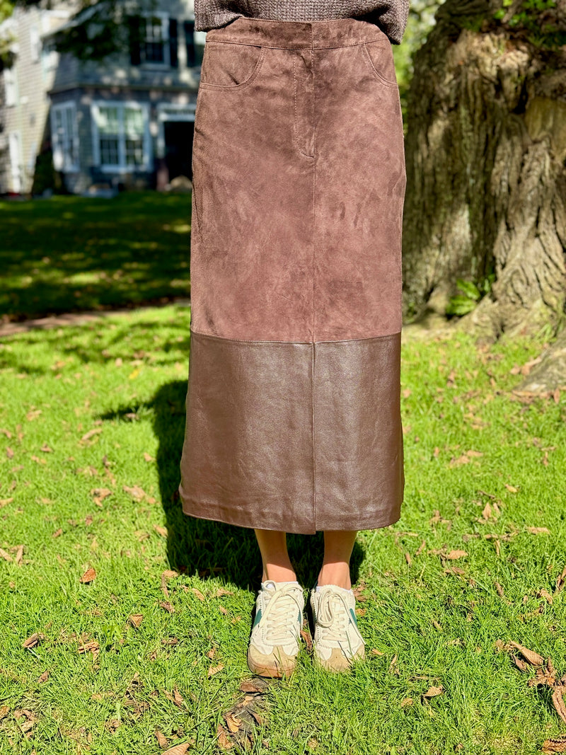 Lauren Leather & Suede Skirt