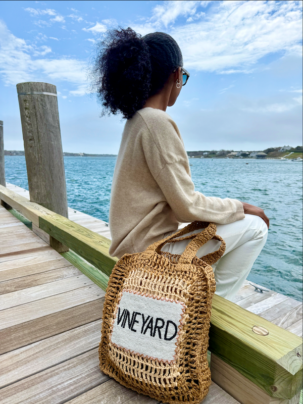 Vineyard Beaded Raffia Crochet Tote