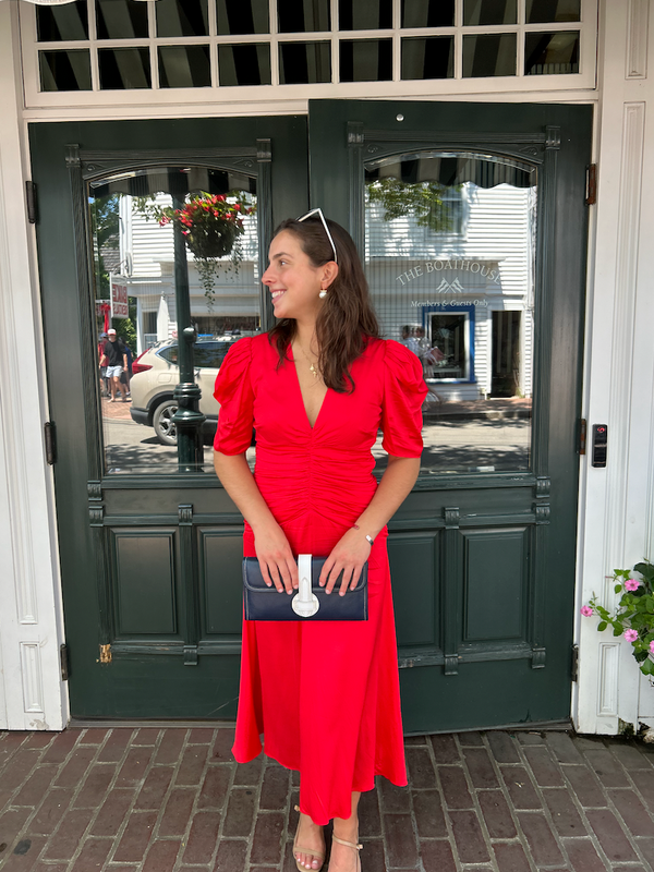Farm Rio Red Gathered Midi Dress