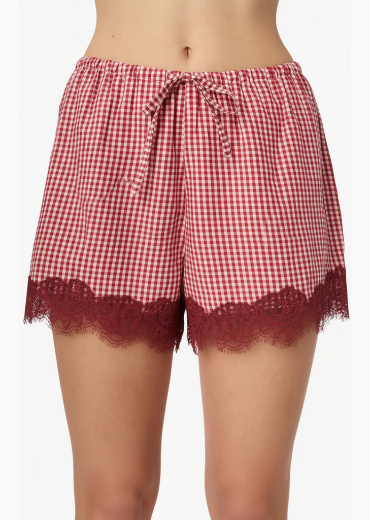Cassandra Mid Rise Silk Cotton Short - Berry Gingham
