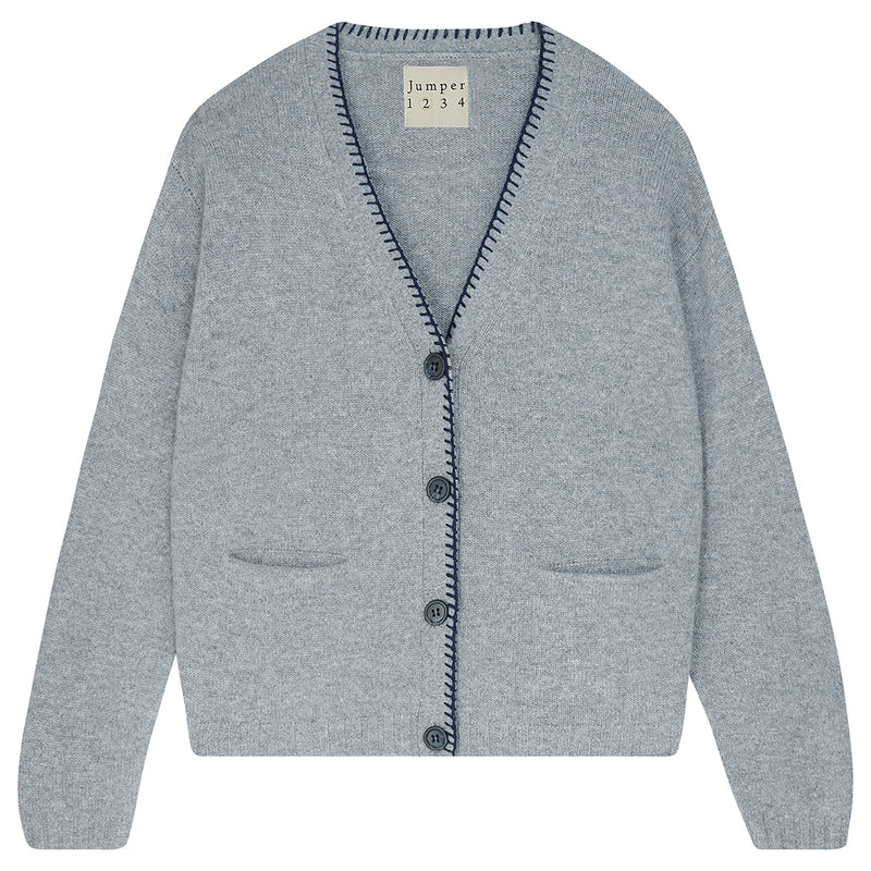 Blanket Stitch Cardigan - Grey/Navy