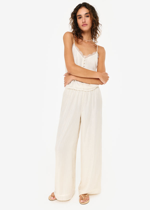 Medina Metallic Chiffon Pant - Macadamia