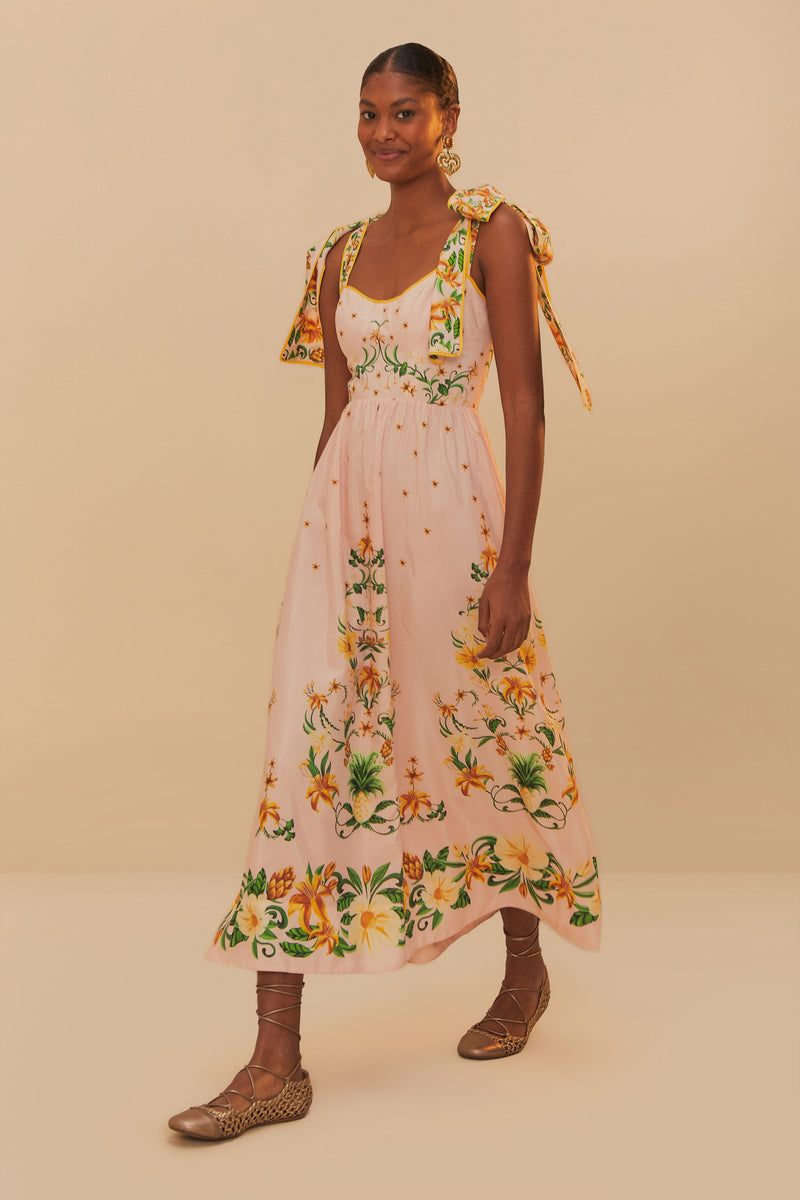 Pink Botanical Beauty Laces Cup Midi Dress