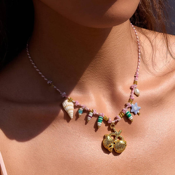 Summer Rope Charm Necklace - Pink