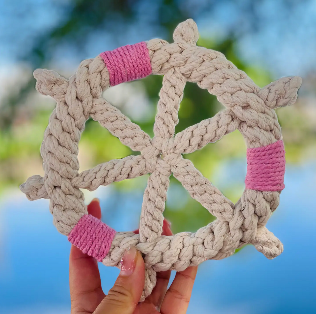 White Braided Ship Wheel Rope Dog Toy