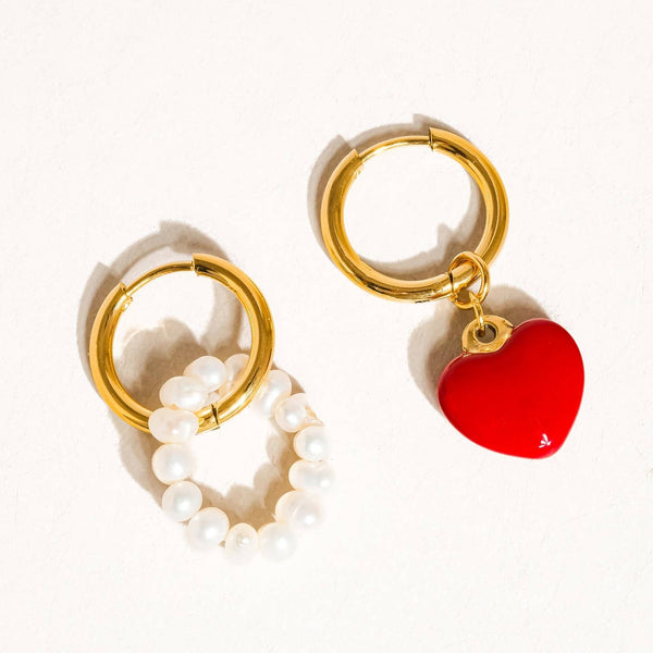 Mismatch Heart/Pearl Earrings