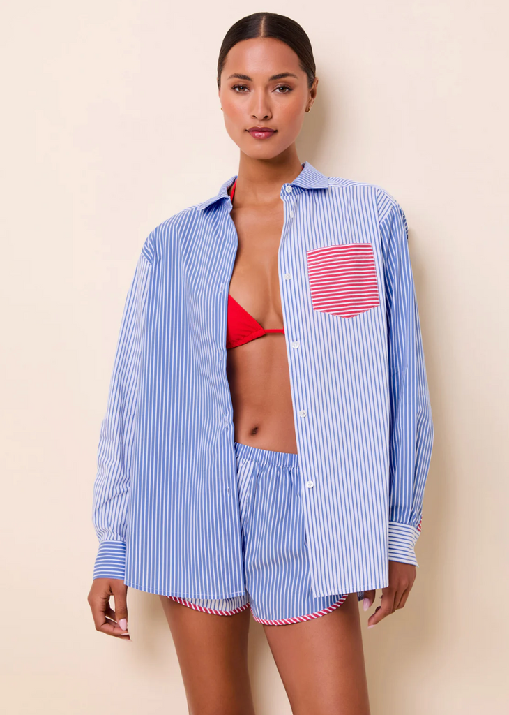 Solid & Striped Avril Button Down - Colorblock Marina Blue Stripe