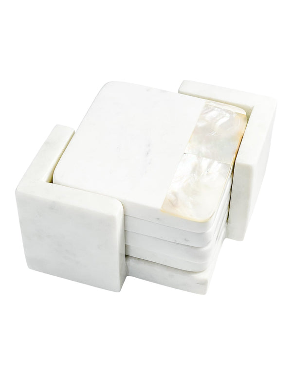 Mother Of Pearl White Marble Coaster Set