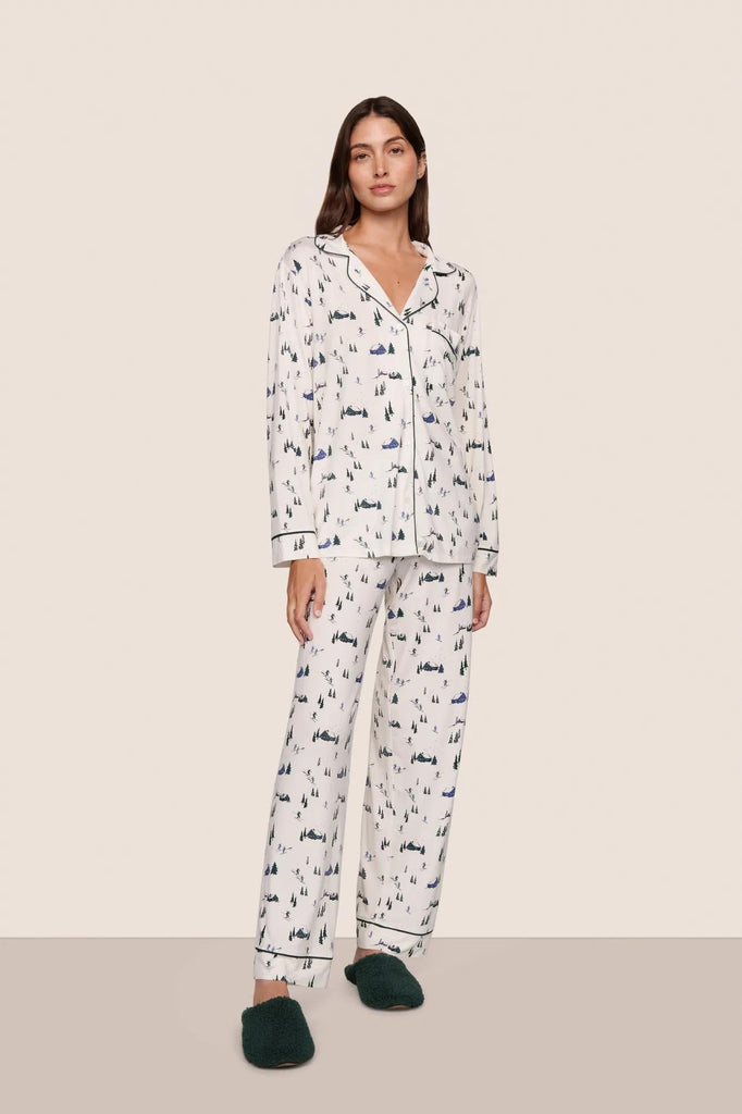 Gisele Printed Long Sleeve PJ Set - Ski Chalet Ivory/Pine