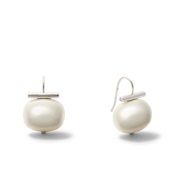 Statement Making Large Pebble Pearl Earrings - Sterling Silver